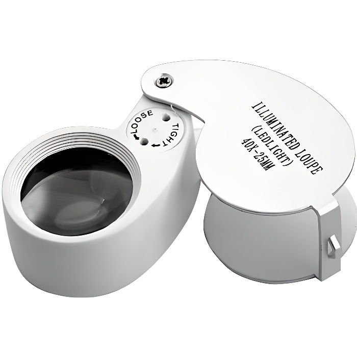 TRIXES Loupe grossissante 40 X de 25 mm avec éclairage LED spécial bijoutiers