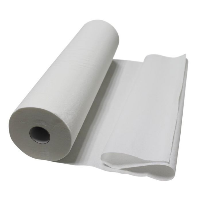 Drap d'examen blanc 60cm x 50m - 34g-m2 double épaisseur aspect gaufré 100% pure ouate