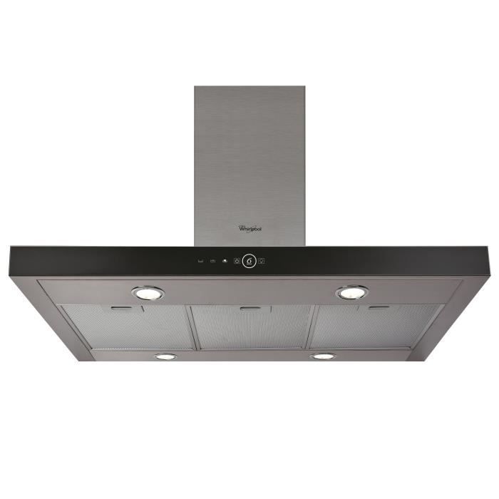 WHIRLPOOL AKR504IX-Hotte murale îlot-Evacuation / Recyclage-581 m3 air / h-69 dB max-4 vitesses-L 100 cm-Inox-6 ème sens