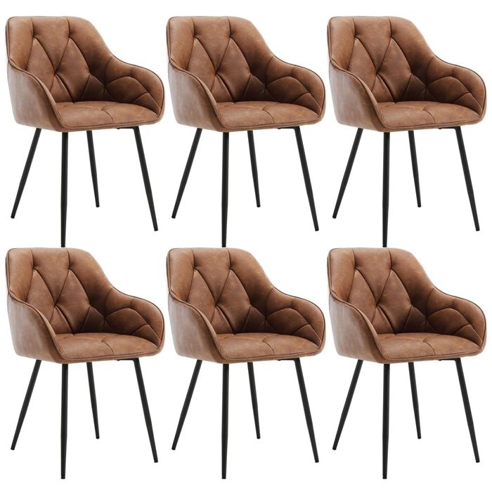 WOLTU Lot de 6 Chaises de Salle à Manger Chaise de Cuisine Rembourrée en Simili Cuir Vintage Pieds en Métal Marron W0ATT0144-6