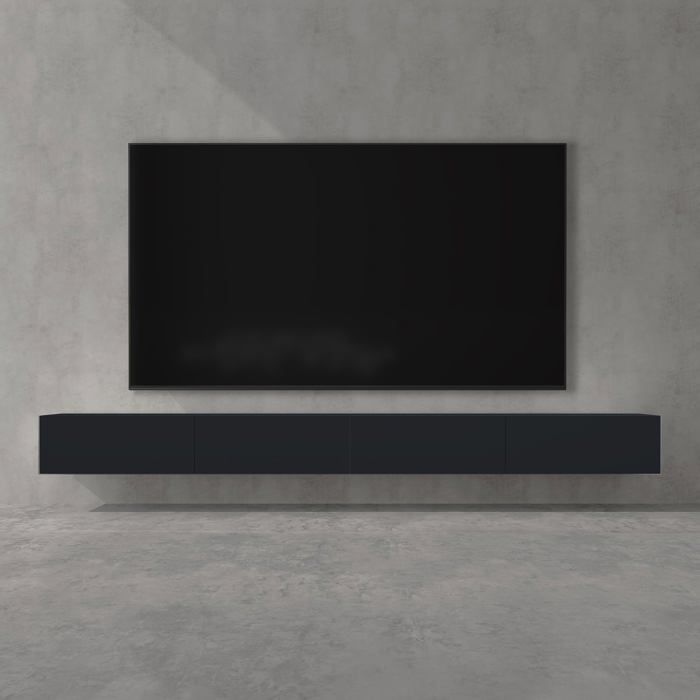 doporro Meuble TV Bas 320cm Armoire TV Gris Noir Mat Table de Télévision Salon avec Portes Meuble TV Suspendu MBTV02
