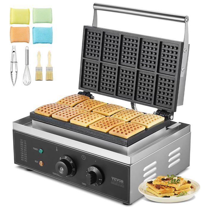 VEVOR Gaufrier Commercial 1750W - Appareil à Gaufres Rondes 4 Pièces, Acier Inoxydable Antiadhésif