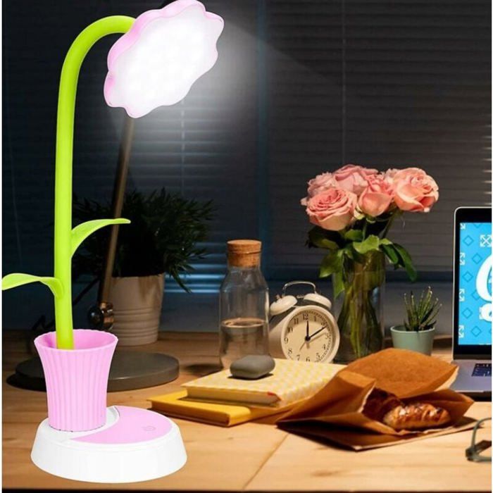 Lampe de Bureau pour Enfants LED Dimmable Capteur Tactile Lampe de Lecture avec Porte-Stylo Rose YYV