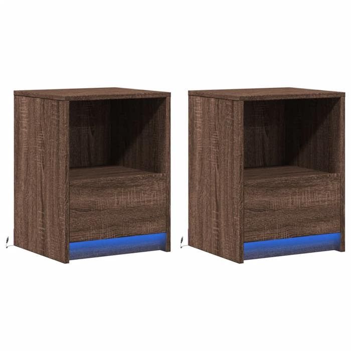 Remise Armoires de chevet et lumières LED - 2 pcs - Décor chambre - chêne marron Aspect chic*54199