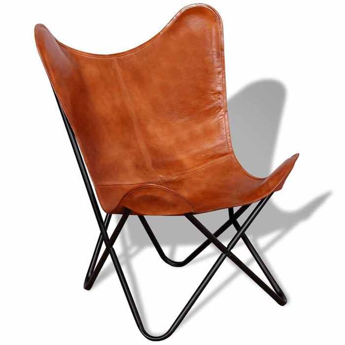 (91692)Fauteuil CHICChaise papillon Marron Cuir véritable FR