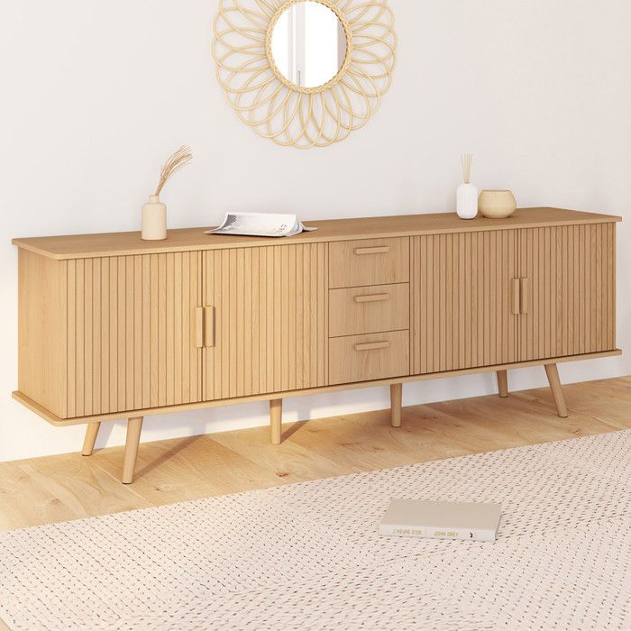 ID MARKET buffet 4 portes et 3 tiroirs 180 cm Moderne bois effet lattes
