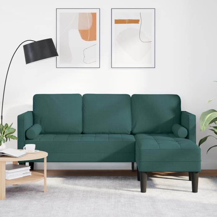 Canapé L - 160 cm - Tissu vert foncé - 3 places - Design contemporain
