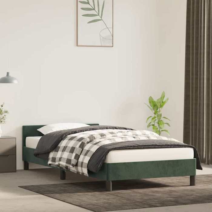 Lit simple Adulte Cadre de lit - SOLOMON - vert foncé 100x200 cm 100 % polyester velours JILLS 41601