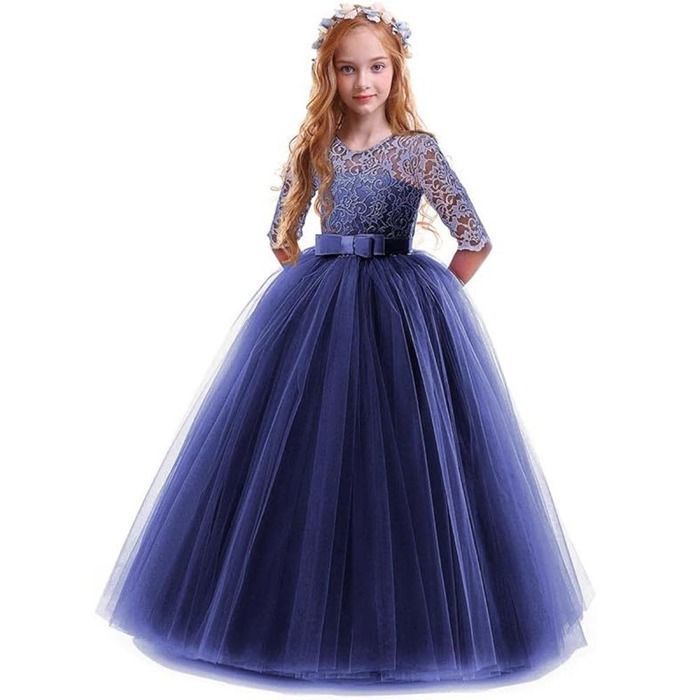 Robe De Fête Fille Bleue Mousseline Superposée - Taille 5-6 Ans, Pour Noël/mariage, Très Bon état