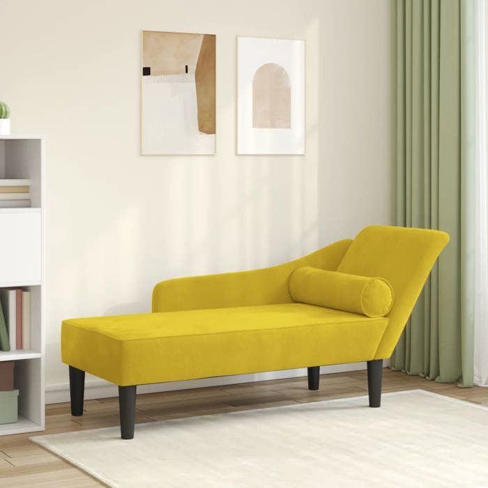 ESTINK® Chaise longue inclinable - max charge 110 kg - avec coussins - jaune velours @@1059