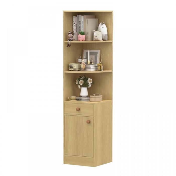 MIPAN.Bibliothèque en Bois - 161x38x38cm - Avce 4 étagères + 2 Tiroirs - Pour Salon Chambre à Coucher Bureau - Marron