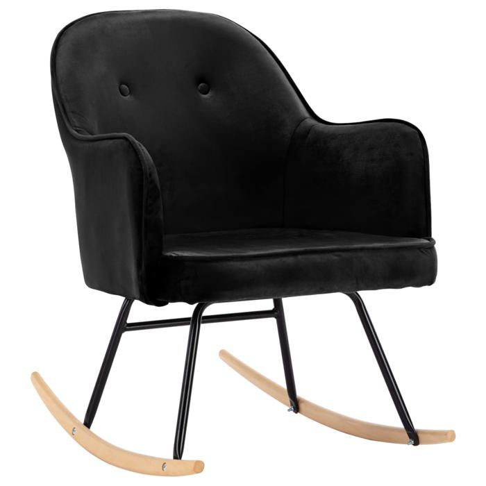 Fauteuil à bascule en velours - vidaxl - Noir - 60x74x84 cm - Velours - Bois de hêtre - Capacité 110 kg - Moelleux