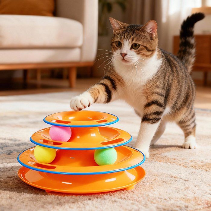 Comparer les prix de Jouet Interactif pour Chat Balle Amusante à 3 Niveaux avec 3 Balles de Couleur Puzzle pour lExercice orange