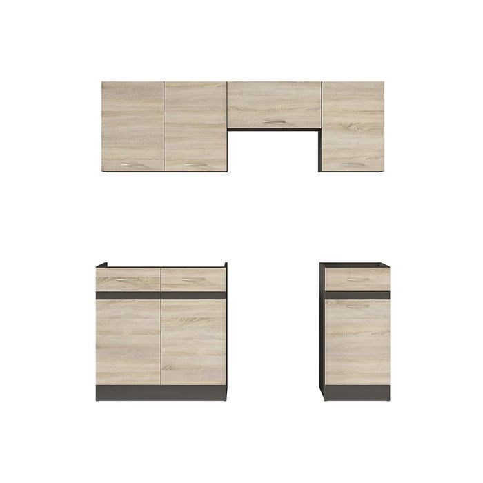 Cuisine complète 180 cm Ensemble de meuble de cuisine coloris chêne Sonoma/Marron sans plan de travail Cuisine complète 180 cm Ensemble de meuble de cuisine coloris chêne Sonoma/Marron sans plan de travail