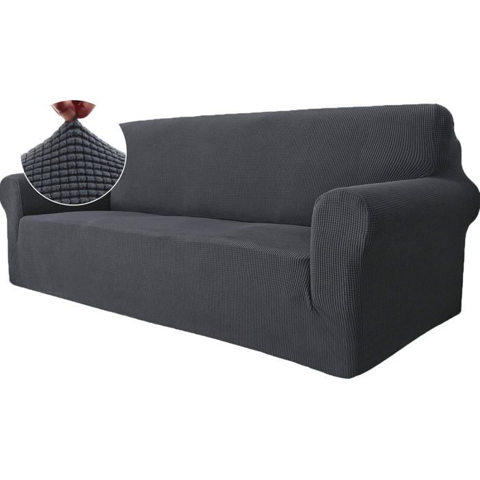 Universelle Housse Canapé 3 Places avec Accoudoirs Extensible Protection Chat Chiens Griffures Gris