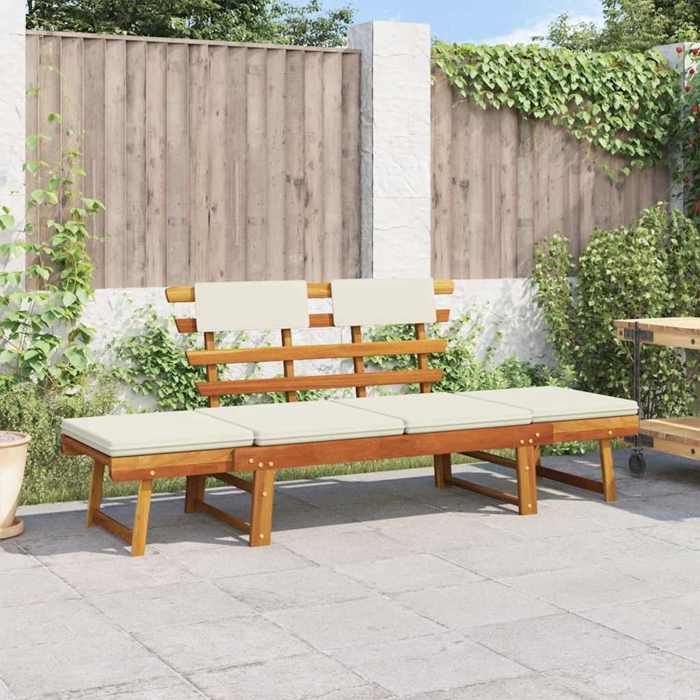 Banc de jardin convertible - vidaXL - 190 cm - Bois dacacia - Brun - 2-en-1 - Réglable - Coussins amovibles