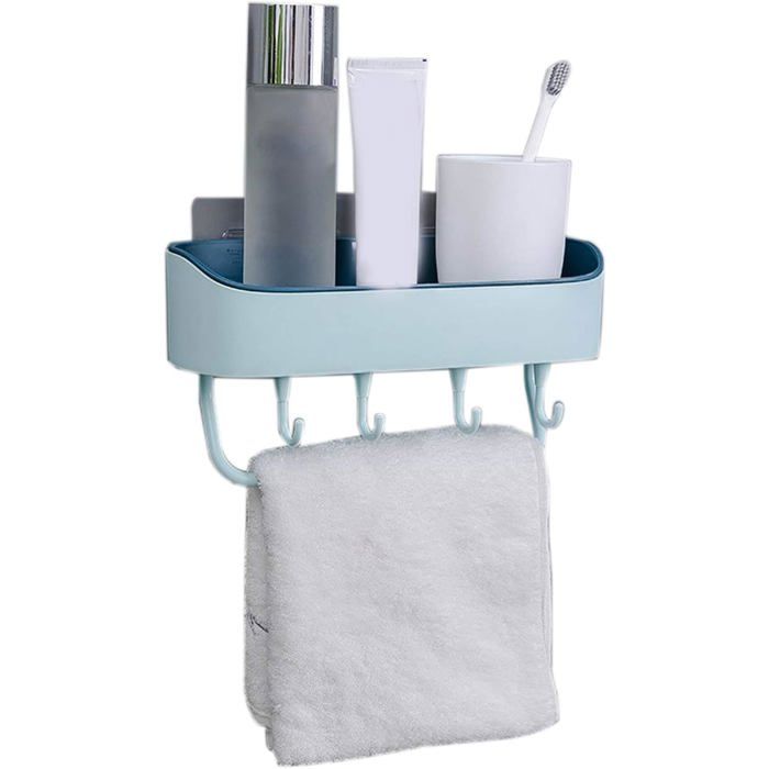 Étagère douche sans perçage avec crochets amovibles adhésive rangement organisateur bleu clair