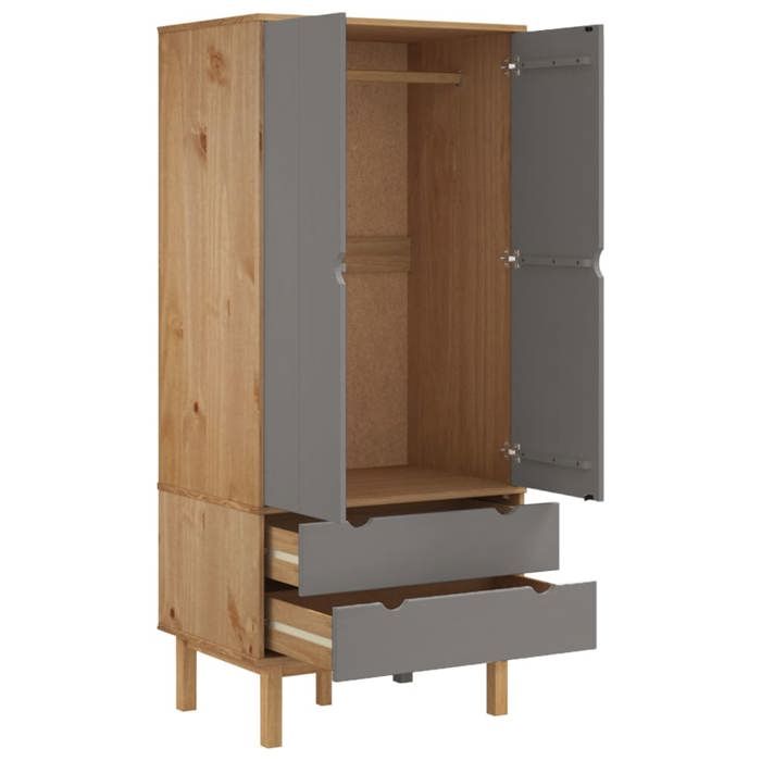Moderne Garde-robe BURKE Armoire de chambre avec rangement OTTA Marron et gris 76 5x53x172 cm Bois massif pin AA2046