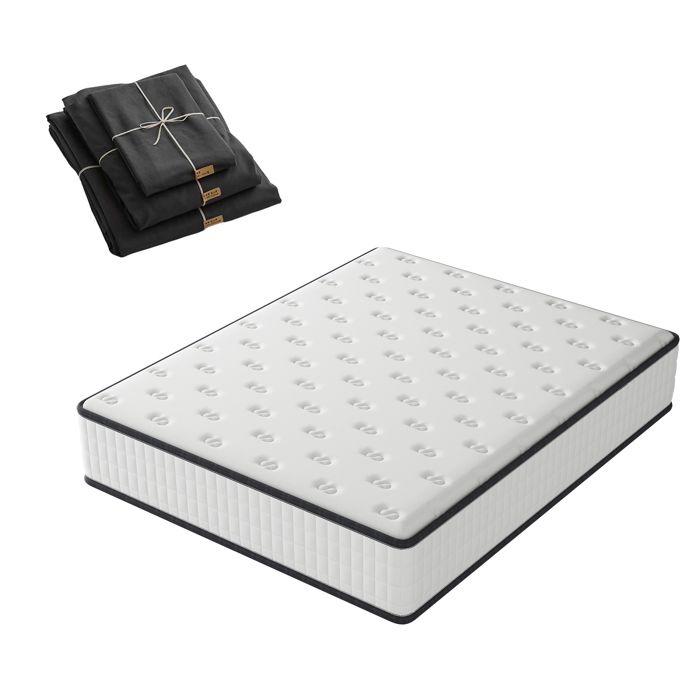 Matelas 140x190cm Ensemble Complet Pour le Lit épaisseur 22cm+Couette tissu respirable+Drap+Housse doreiller STANEW