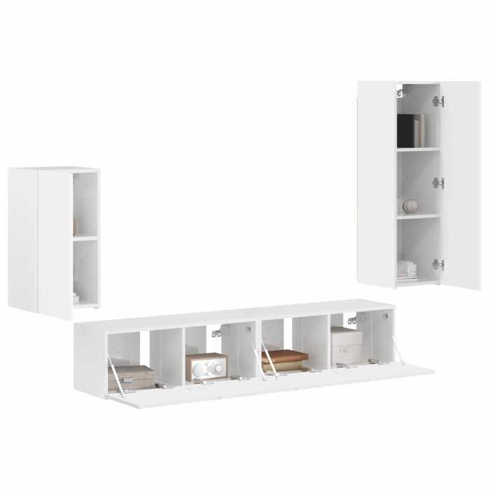 Promo 2026Jeu meuble TV 4 pcs banc TV meuble hifi vidaxl TABLE TV Blanc brillant - Bois dingénierie - M3962042