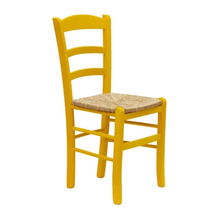 Chaise en Bois et Paille Colorée Rustique Salle à Manger et Cuisine - Jaune