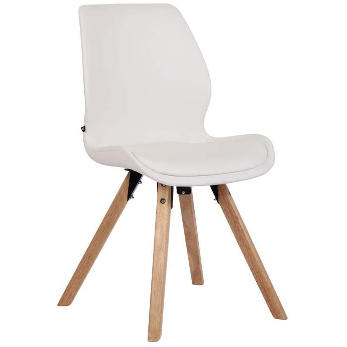 Chaise de salle à manger - DÉCOSHOP26 - Design scandinave - Similicuir blanc matelassé - Pieds bois naturel