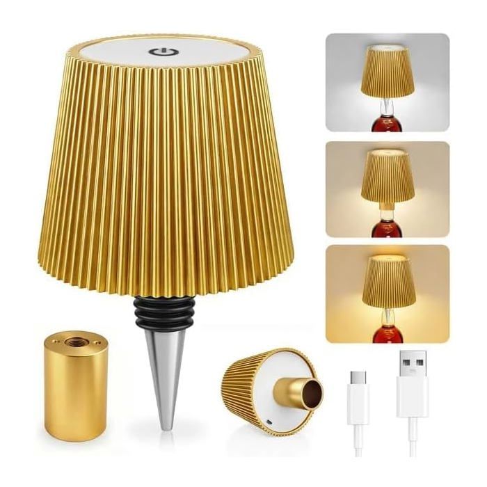 Lampe Bouteille LED Rechargeable Tactile - 3 Températures de Couleur Réglables IP54 USB Sans Fil pour Table