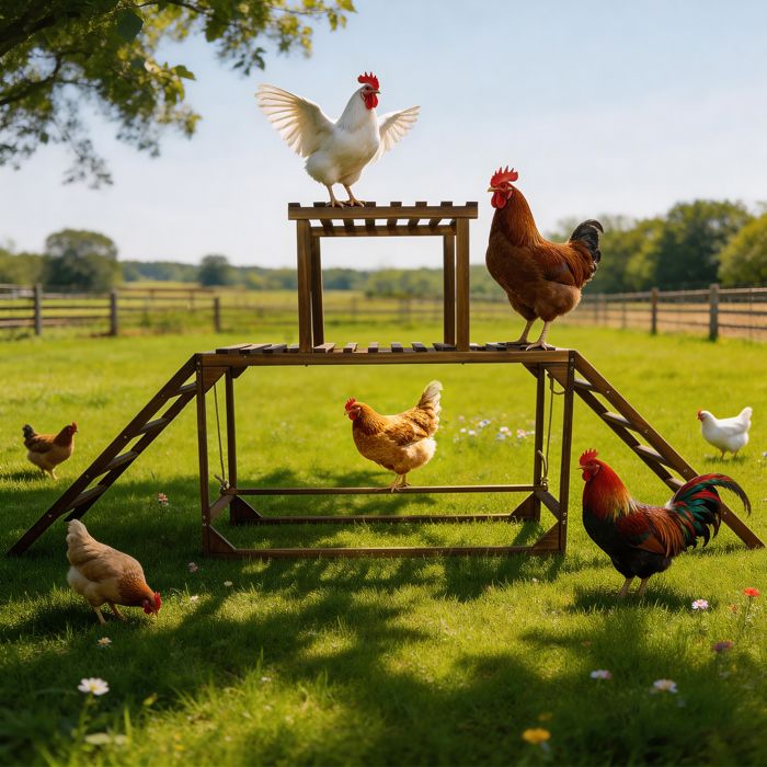 Comparer les prix de Perchoir à Poules en Bois Massif de Pin - BingoPaw - Structure à Plusieurs Niveaux avec Balançoire pour 8 à 10 Poules