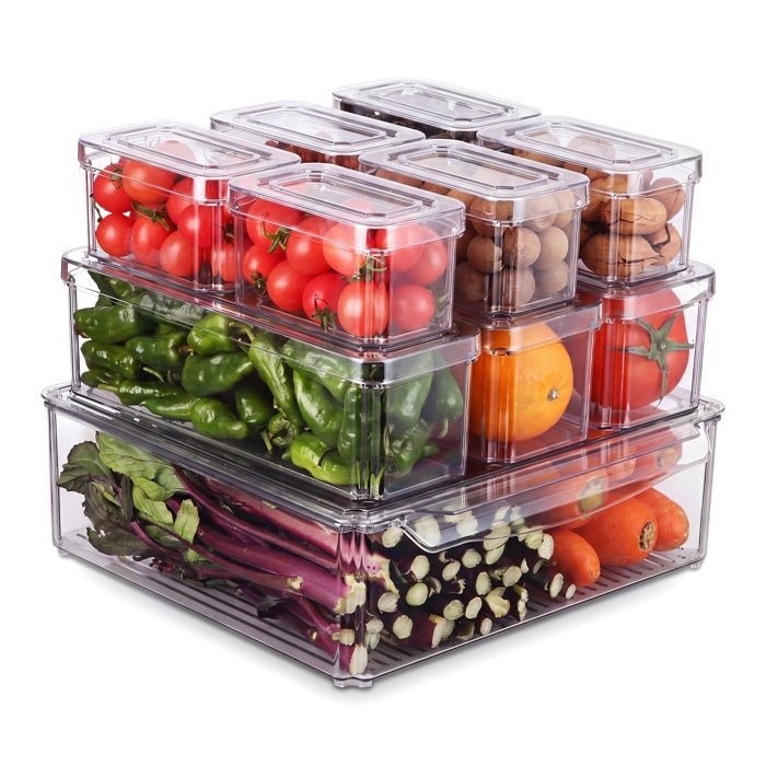 Lot de 10 Boîtes de Rangement Réfrigérateur Transparentes - Couvercle Hermétique – Matériau PET Sans Odeur