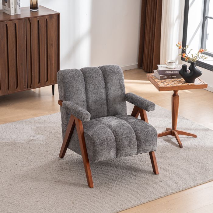 HOMVRA Fauteuil rétro 77×685×77 cm - Fauteuil gain de place avec cadre en bois - Pour petit salon ou chambre - Bouclé gris