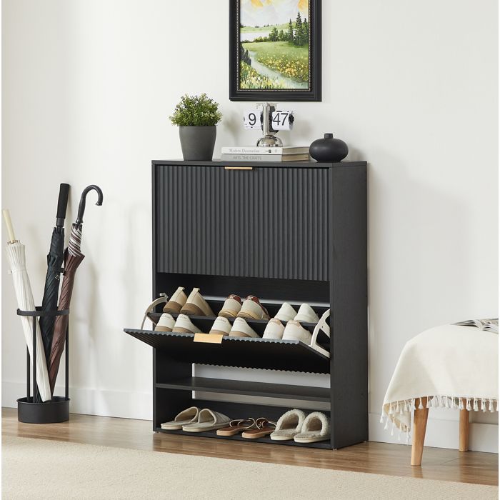 Meuble à chaussures étroit 80 x 24 x 102 cm noir portes basculantes étagères réglables anti-basculement