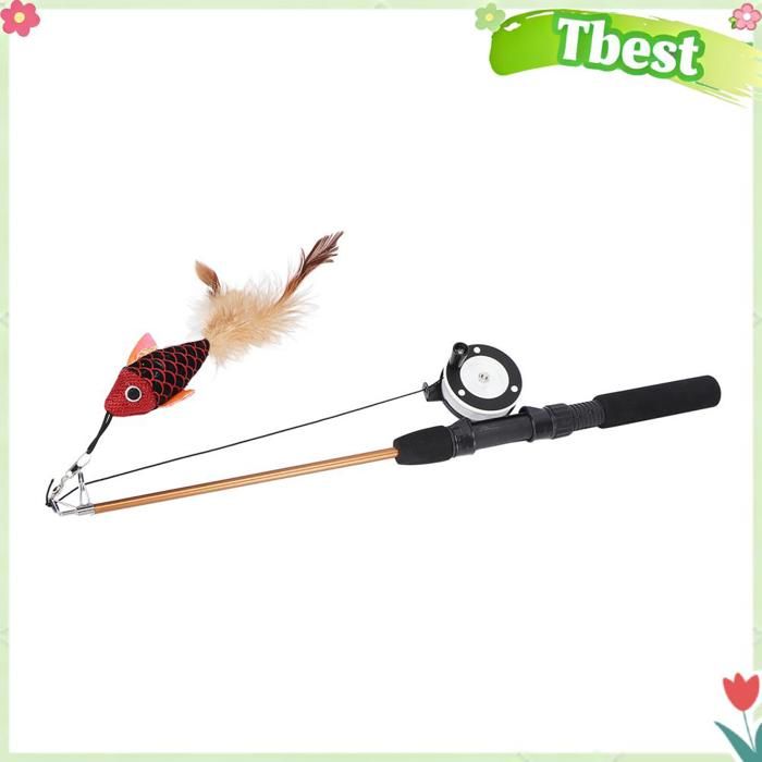 Jouet de Canne à Pêche pour Chat Extensible de 74 Cm avec Moulinet Manuel et Conception Remplaçable pour Chats