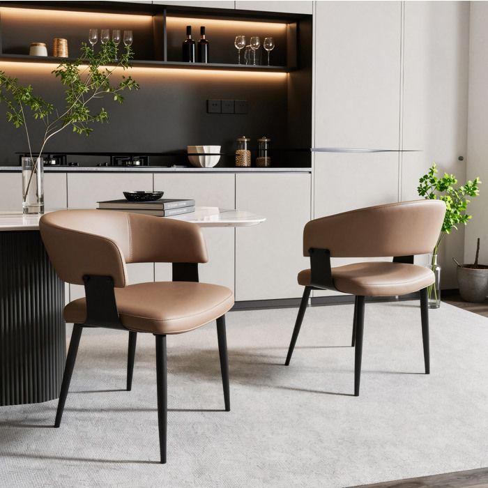 ELVORIN Chaise de salle a manger moderne lot de 2 51 x 48 x 80 cm simili PU marron dossier incurve avec accoudoirs