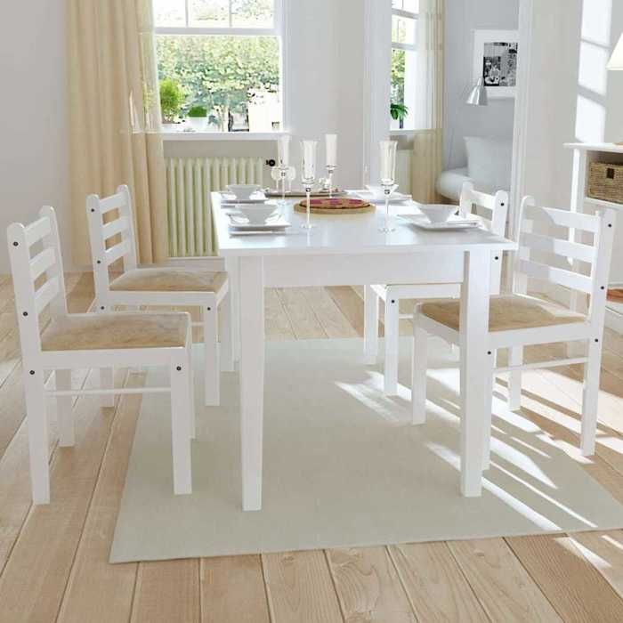 SALE 2026 Chaise de cuisine Blanc - Chaises à manger lot de 4 blanc hévéa solide et velours 3200224172423