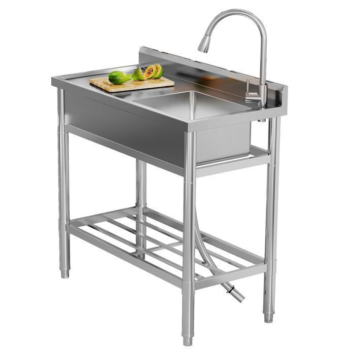 Évier utilitaire professionnel inox sur pied – Plan de travail et dosseret anti-rouille – Buanderie garage-76 × 41 × 76 cm