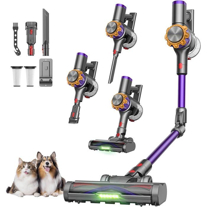 Aspirateur balai sans fil pourpre - DyMona - V18Pro - Tube pliable 65 cm - 50 kPa - 650 W - Autonomie 50 min - Bac 1 5 l