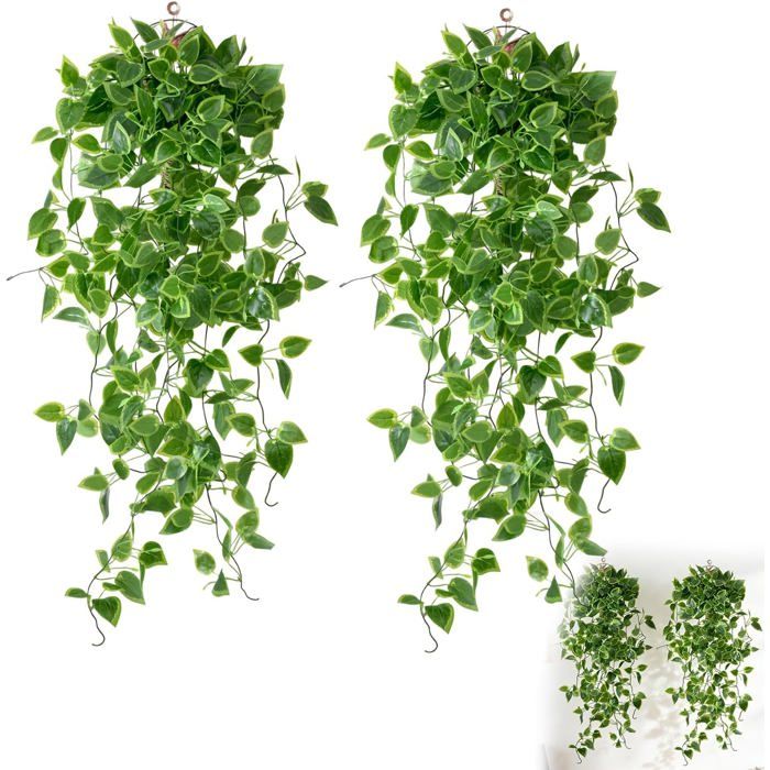 plantes artificielles tombantes vertes - Lot de 2 - Modèle D - 22 x 32 x 2 8 cm - Aspect réaliste