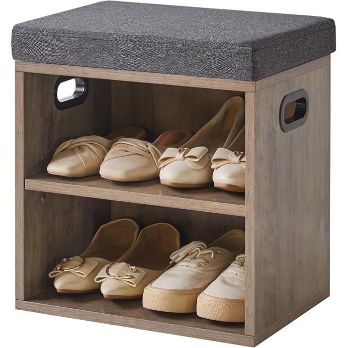 Petit Banc Chaussures Entrée avec Coussin Gris Argenté 2 Tiers Banc Rangement Chaussures pour lentrée Le Salon42 x 39 x 28 cm