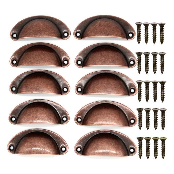 Lot de 10 poignées de meuble vintage en fer 82x35mm style coquillage bronze antique