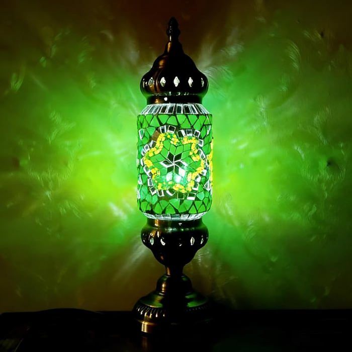 Lampe de Table Turque Marocaine Mosaïque en Verre Fait Main Base Bronze Lampe de Chevet Décorative LED Style 6 LAMPE A POSER