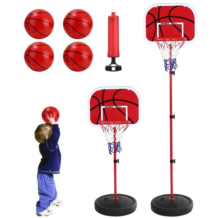 Panier basket enfant hauteur réglable 50-150 cm base lestée fer lot 4 ballons pompe usage intérieur extérieur