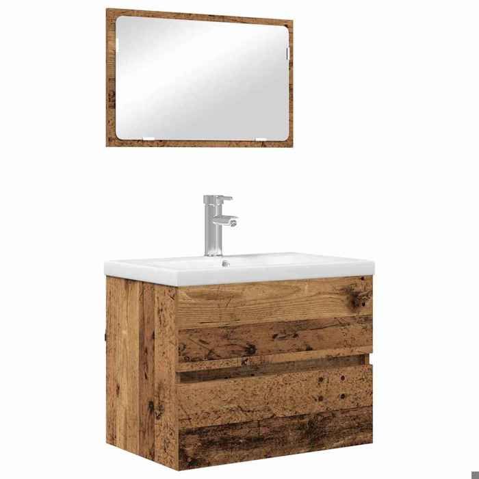 NOUVEAU Cabinet de salle de bain - Ensemble de mobilier de salle de bain 3 pièces - Bois ancien - Anti lhumidité - 61x39x45cm63639