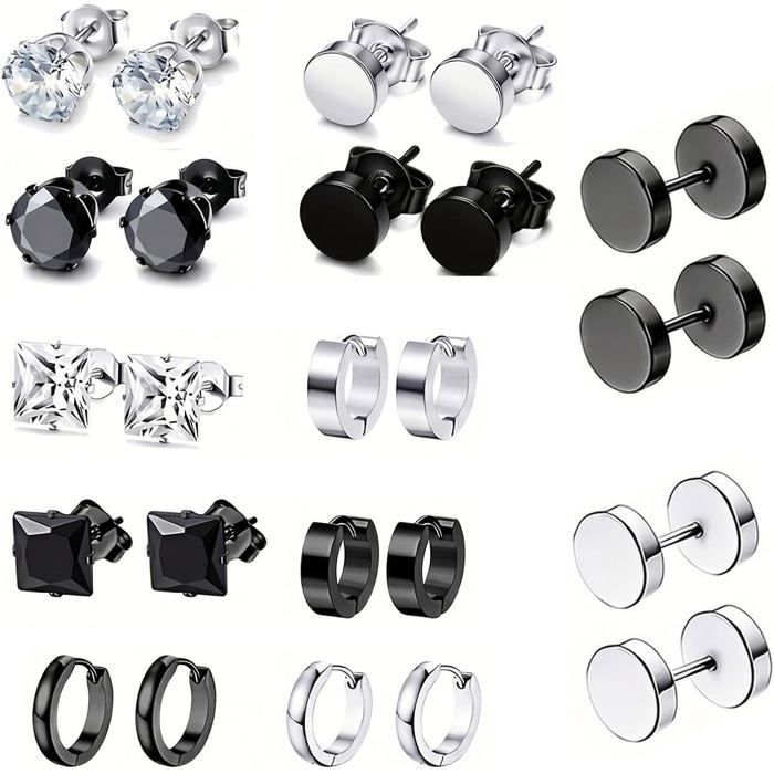 12 Paires Boucles DOreilles Hommes Boucles DOreilles En Acier Inoxydable Hypoallergénique Piercing Oreilles Créoles Ronde [PP103]