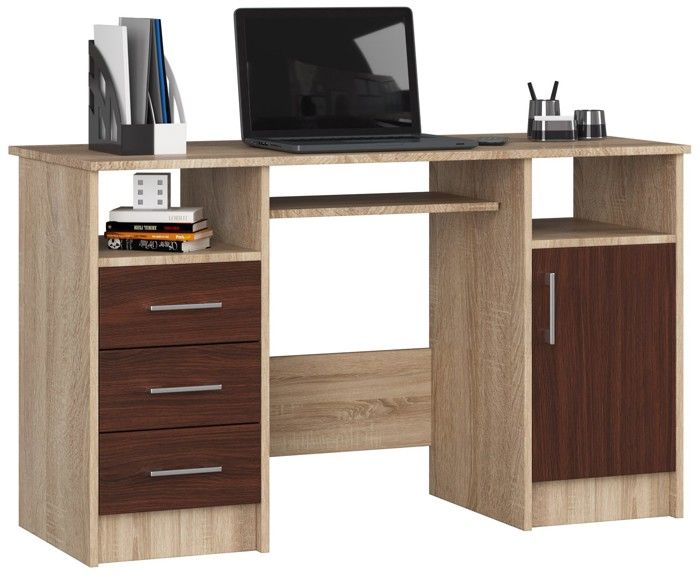 Akord - ANA - Bureau informatique - bureau d'ordinateur - 3 tiroir - 1 porte - chêne sonoma - wengé