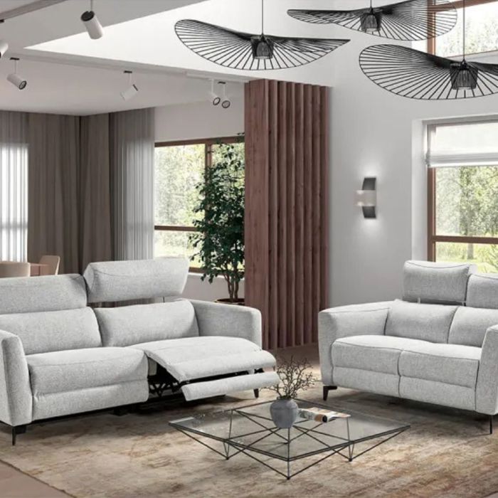 MUMBAI - Canapés Relax 3 Places Electrique et 2 Places Fixe Gris Clair