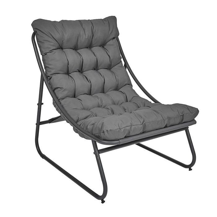 DOLCI - Fauteuil de Jardin en Métal et Textilène Gris avec Coussin DOLCI - Fauteuil de Jardin en Métal et Textilène Gris avec Coussin