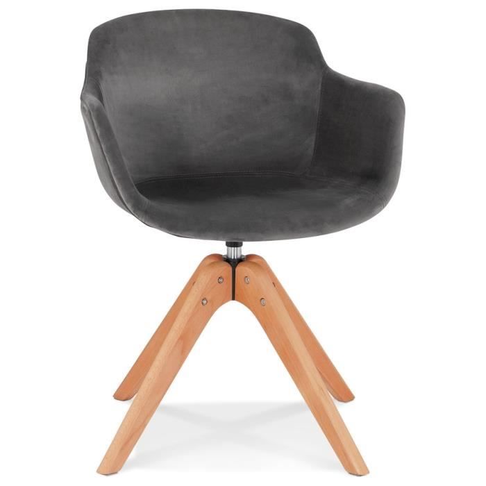 chaise - alter ego - berni - velours gris - avec accoudoirs - bois naturel