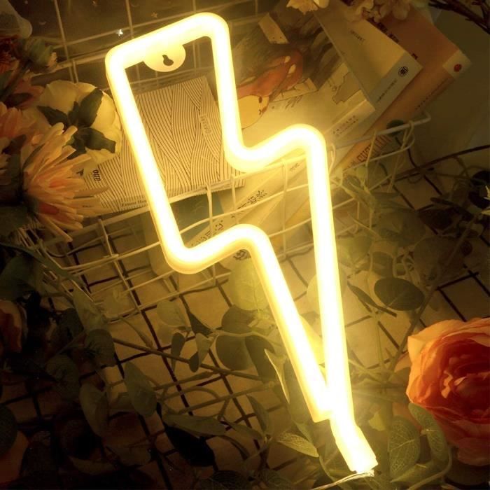 USB ou Batterie alimenté Forme de Foudre Néon Lumières Veilleuse Murale pour Chambre Blanc Chaud Lampe Neon LED pour Fête de Noël Party Salon Décoration Éclair Neon Mural Enseignes Lumineuses 