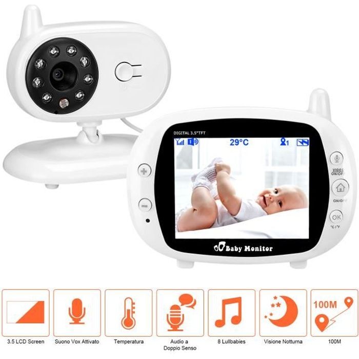 Babyphone Video Sans Fil Multifonctions 3 5 Lcd Couleur Video Audio Bidirectionnel Vision Nocturne Surveillance De La Temperature Cdiscount Puericulture Eveil Bebe