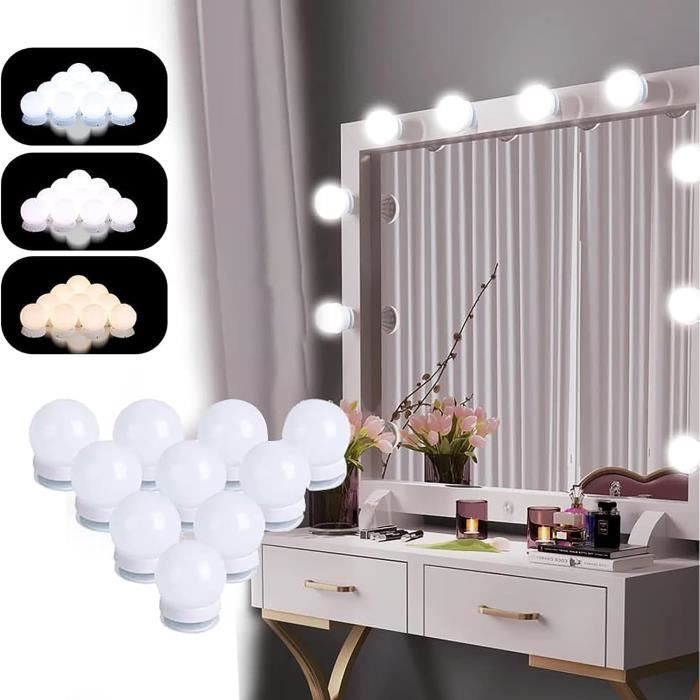 Kit de Lumière de Miroir - lampe pour miroir cosmétique lampe de coiffeuse  table 10 ampoules LED lampe de coiffeuse -YEL